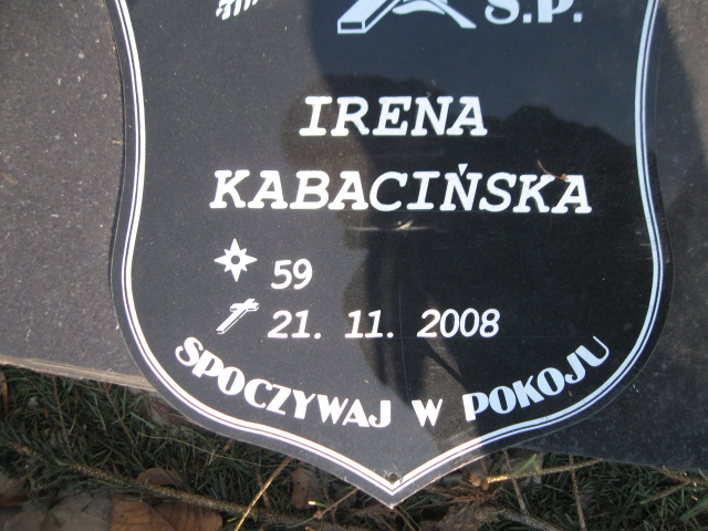 Irena Kabacińska Sosnowiec Wniebowzięcia NMP - Grobonet - Wyszukiwarka osób pochowanych